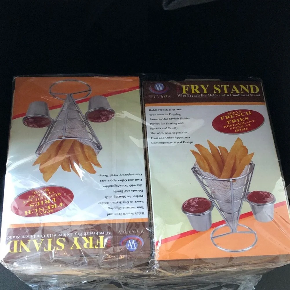 Winhon French Fry Cone Basket with Double Sauce Holder, Set of 2